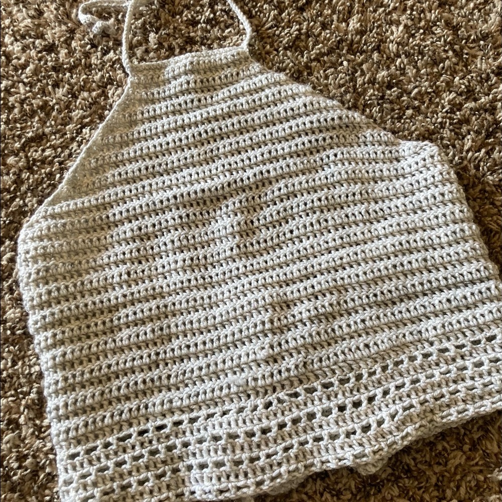 Crochet Halter Crop Top - Cream